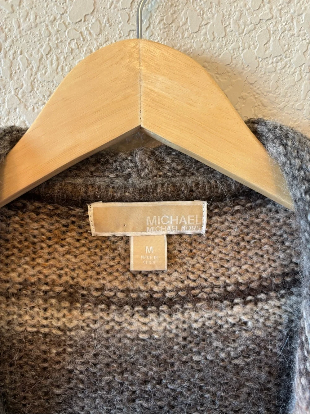 Michael Kors Striped Hooded Open-Front Women's Sweater Cardigan Wool Blend